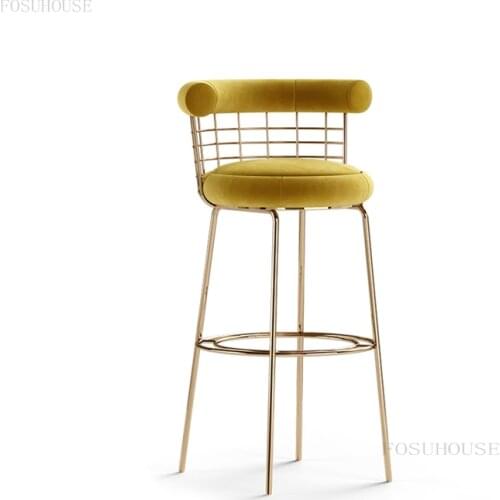 Nordic Fabric Living Room Bar Chairs Simple Cafe Hotel Lobby High-foot Bar Chair Retro Home Furniture Office Backrest Bar Chair