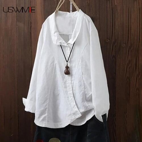 Womens Tops And Blouses Literature And Art Popular Long Sleeve Casual Turn-down Collar Comfort Irregular Women Top