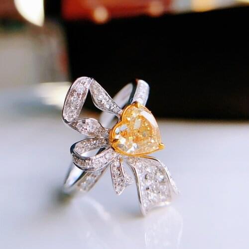 2021 Sterling Silver New Fashion Temperament High-end Custom Yellow Diamond Love Heart-shaped Ring For Women Exquisite Jewelry