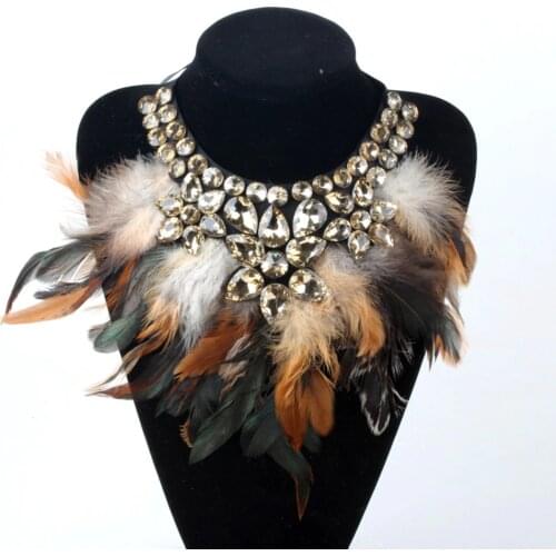 ZMZY Feather Choker Necklace With Glass Crystal Handmade Necklace Jewelry For Women