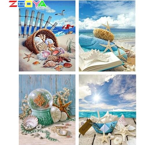 ZOOYA 5D DIY Diamond Fence Starfish Conch Seagull Seascape Diamond Painting Cross Stitch Square Drill Mosaic Decoration BK837