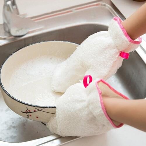 1 Pair Kitchen Dishwashing Gloves Bamboo Fiber Waterproof Cleaning Glove Dishes Scrubber Oil-Proof Gloves Kitchen Supplies