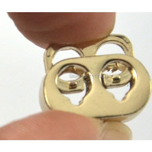 100pieces Craft Gold Metal Double Holes Stopper Toggle Cord Locks Drawstring Sewing Button for Bag Clothes K110