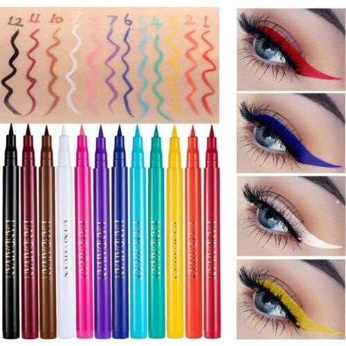 12Pcs/Box Colored Eyeliner Smudge-proof Waterproof Quick-drying Long-lasting Matte Liquid Eye Liner Pen for Makeup Comestics