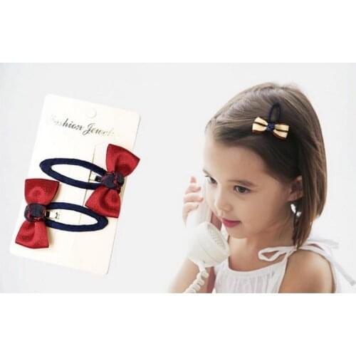 200pair 2pcs/pair Grid Stripe Satin Bow With Ribbon Covered BB Clip Girls Handmade Boutique Mini Hairware