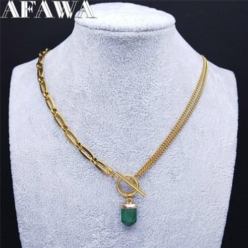 2021 Fashion Green Stone Stainless Steel Choker Necklace for Women/Men Gold Color Necklace Chain Jewelry cadenas mujer NXS02