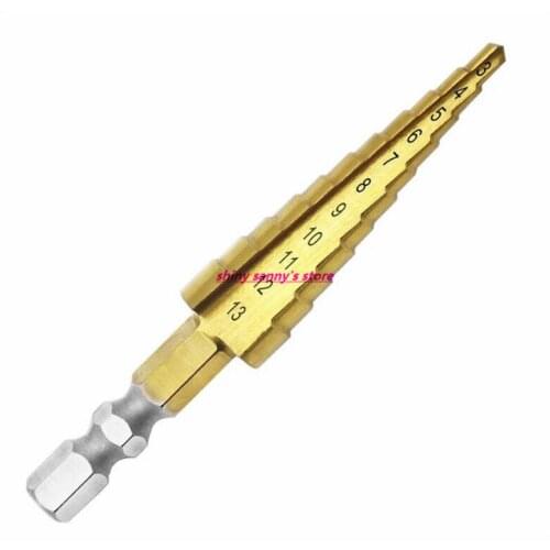3-13mm High Speed Steel Titanium Hex Shank Electric Step Drills Golden Multi-Function Opposite Sex Bit Step Drills
