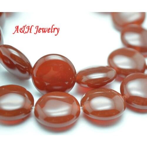 5Strands Grade AAA Quantity Natural Red Stone 14mm Flat Round Coin Shape DIY Jewelry Making Beads