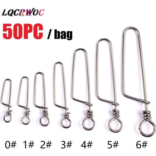 50pcs/bag Stainless Steel Hook Fast Clip Lock Snap Swivel Solid Rings Safety Snaps Fishing Hook Connector grip swivel articulos