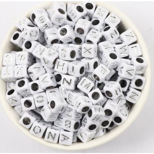 6*6mm White and Silve Mixed Letter Acrylic Beads Square Alphabet Beads For DIY Crafts Making Scrapbooking Decoration Supplies