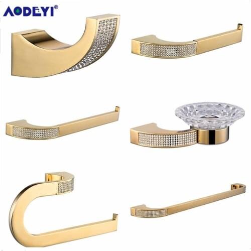 AODEYI Bathroom Accessories Paper Holder Towel Ring Bar Robe Hook Soap Dish Toothbrush Holder, Gold or Chrome Bath Hardware Set
