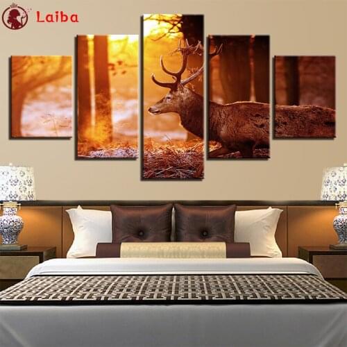 Diamond embroidery Modern animal art, forest deer at sunset full square round drill diamond painting 5d diy diamond mosaic5pcs