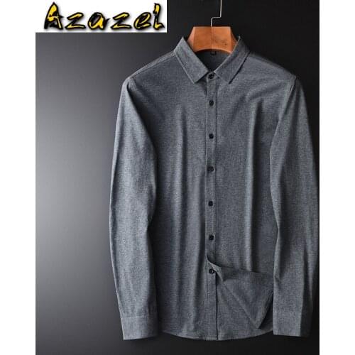 Azazel Cotton Mens Shirts Luxury Knitted Fabric Long Sleeve Mens Dress Shirts Plus Size 4xl Slim Fit Business Casual Male Shirts