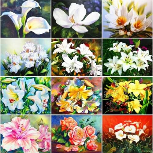 AZQSD Full Drill Diamond Embroidery Lily Mosaic Rhinestones Handmade Diamond Painting Flower Cross Stitch Home Decoration Gift