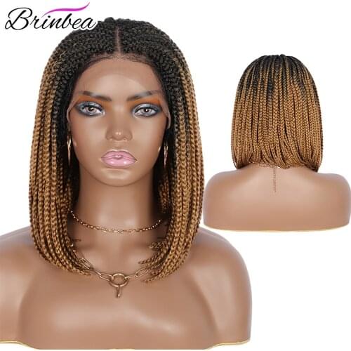 Brinbea Lace Front Wig 12 Inches Ombre Cornrow Braided Synthetic 11"X 5" Large Lace Black Box Braids With Baby Hair For Women