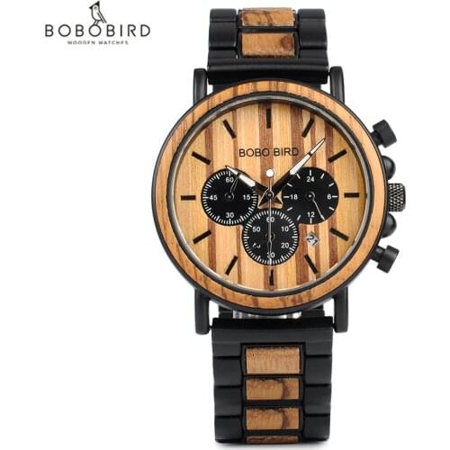 BOBO BIRD Wooden Mens Watches Wood Man Watch For Men Quartz Wristwatch Chronograp Luminous Custom Male Watch Relogio