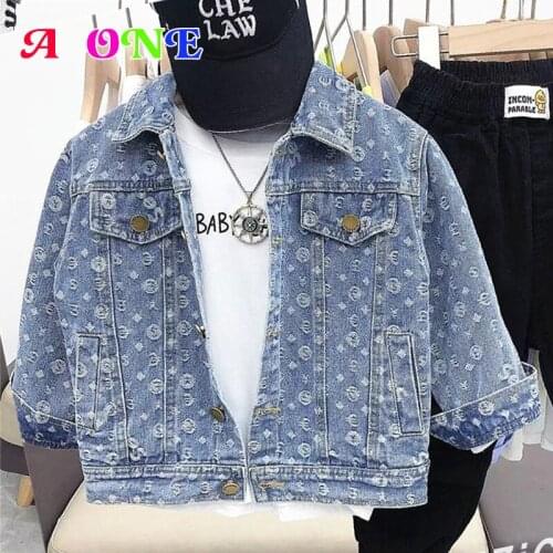 Spring Autumn boys Denim jacket kids denim coats baby chothes fashion Embroidery full print kid denim jean jacket 3T T 12T