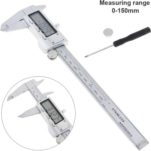 150mm Stainless Steel Silver Electronic Digital Vernier Caliper Ruler with 0.01mm Accuracy and W-type Box for Measuring Gauges