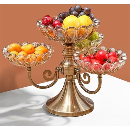 Fruit tray fruit basin living room household snack tray creative modern dry fruit box European crystal glass Multi layer tray