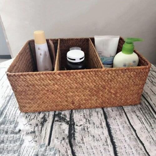Hot 3-Section Wicker Baskets for Shelves Hand-Woven Seagrass Storage Baskets Toilet Paper Basket Large
