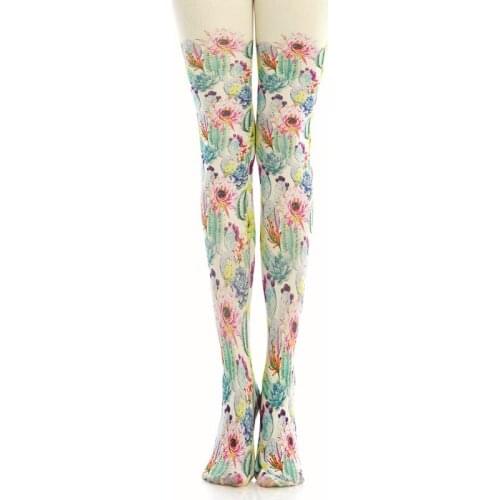 Cartoon Watercolor Cactus Printed Pantyhose