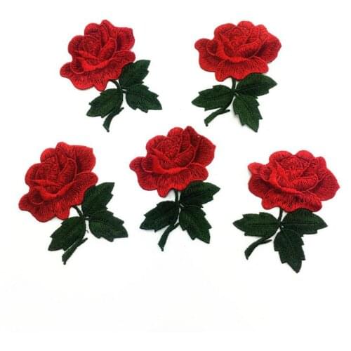 Wholesale 20 Pieces Red with Green Embroidery Flower Lace Applique Floral Lace Trim for Hair Garment Sewing Accessories Decor