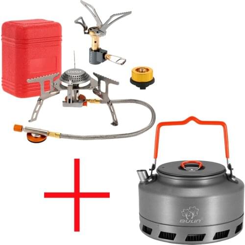 Lixada 3000W Outdoor Gas Stove and 1.1L Water Tea Pot Set Folding Electronic Gas burner Picnic Teapot Kettle Camping Cookware
