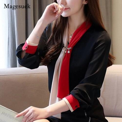 Vintage Chiffon Blouse Solid Long Sleeve Women Tops and Blouse Casual V-neck Office Lady Blouse 2021 Spring Clothes 8458 50