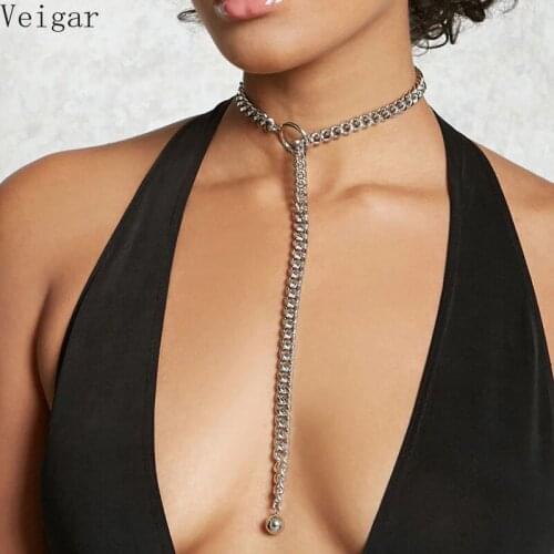 Silver Color Punk Style Chunky Necklaces Bead Tassel Circle Pendant Clavicle Chain Choker Necklace 2018 Fashion Jewelry Collier