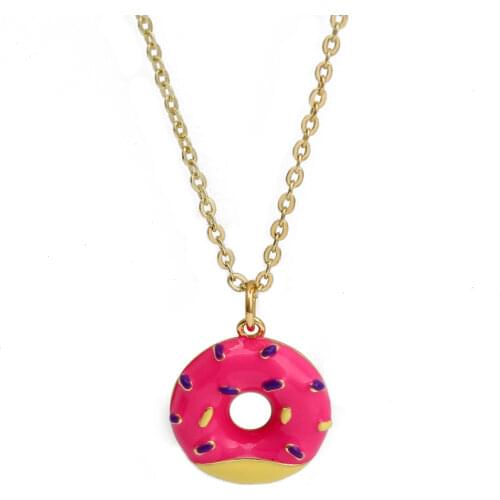 Wish Card Fashion Womens Necklace Enamel Dessert Charm Multicolor Round Copper Pendant Necklace for Girls Party Jewelry Gifts