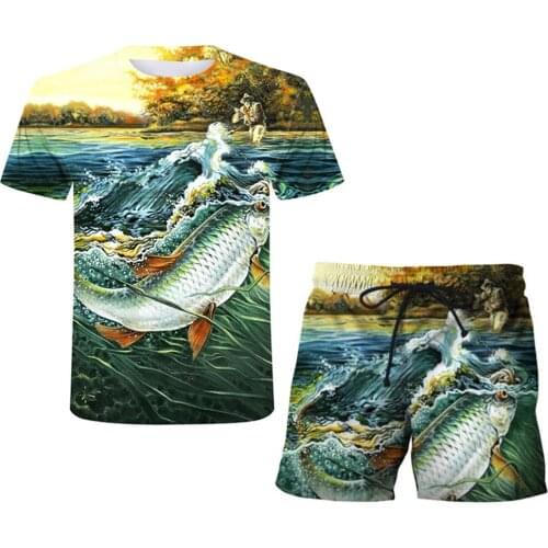 2021 Summer New 3d Printing Mens Short Sleeve + Shorts Personalized Sports Suit Fishing O-neck Mens T-shirt Large Sports Suit