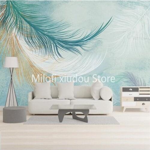 Milofi custom 3D wallpaper mural Nordic minimalist watercolor feather bedroom living room background wall decoration painting wa