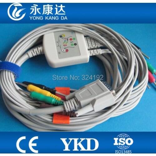 NEW Din3.0 END NIHON KOHDEN EKG CABLE 10 Leadwires AHA,4.7 k ohm Resistance Standard