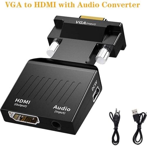 VGA to HDMI Adapter Converter with Audio Support Power Cable 1080P for Computer, Desktop, Laptop, PC, Monitor, Projector, HDTV