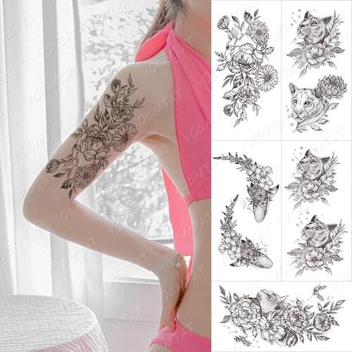 Sexy Black Mandala Flower Temporary Tattoos For Women Girls Henna Tatoos Paper Fake Jewelry String Snake Flower Tattoo For Party