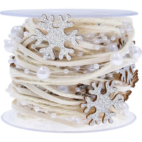 Christmas decoration ribbon, Gift Greeting card wrapping bouquet packaging, hand-woven floured wood chip decor belt Silver