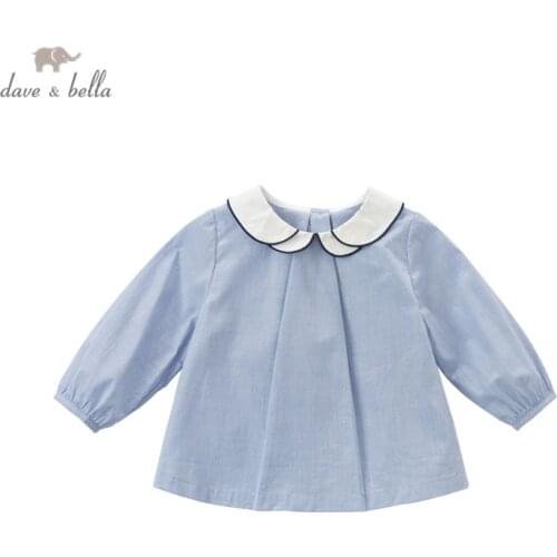 DB16705 dave bella spring fashion baby girls solid button shirts infant toddler tops children high quality clothes