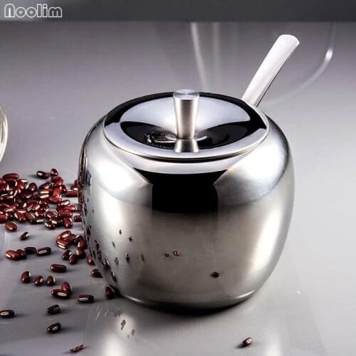 NOOLIM Stainless Steel Sugar Bowl Seasoning Jar Condiment Pot Spice Container Canister Cruet with Lid and Spoon