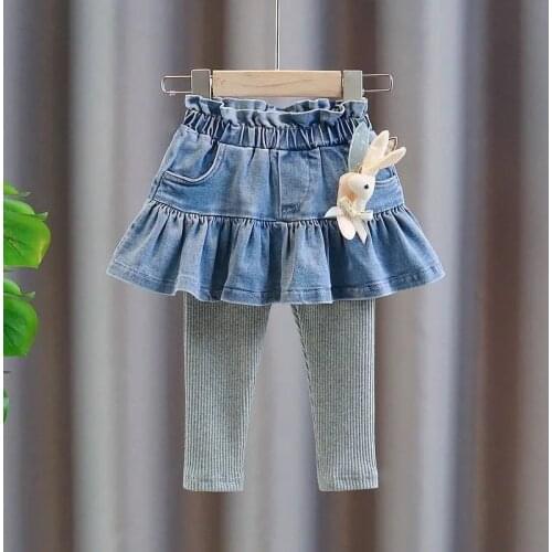 Spring Childrens Culottes New Girls Thin Leggings Feet Pants Baby Denim Skirt Pants For Girls Kids Trousers Set