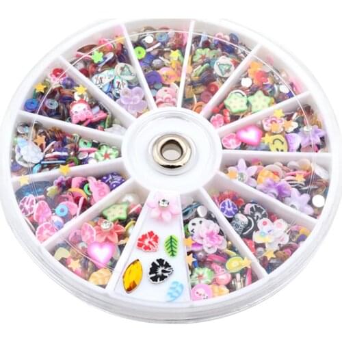 Mixed Fimo Resin Sequin Colorful Design Glitter Nail Art Tips Rhinestone Slice Decoration Manicure Nail Wheel Tools
