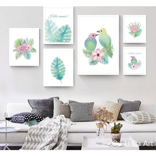 No frame modern green birds leaf flower scenery canvas printings oil painting printed on canvas home wall art decoration picture