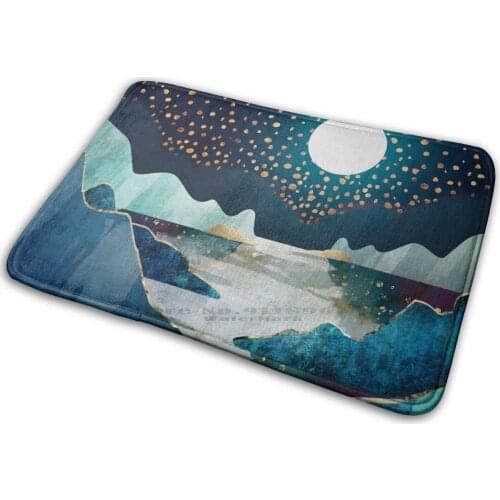 Moon Glow Mat Rug Carpet Anti-Slip Bedroom Entrance Door Mat Moon Lake River Water Mountains Landscape Nature Abstract