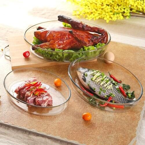 Heat-resistant oval glass plate steamed fish dish microwave oven baking dish tableware plate dishes salad Dinner plate