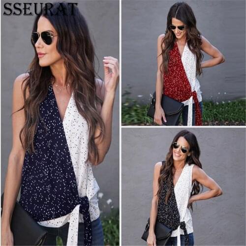 SSEURAT The New Summer 2021 Womenswear T-Shirt V-Neck Double Color Polka-Dot Strapping Vest
