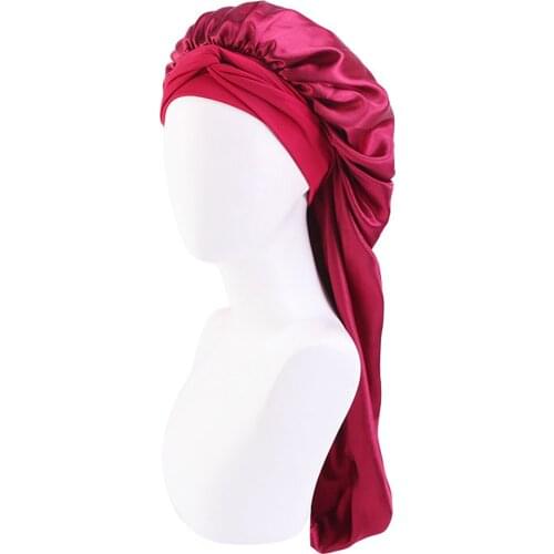 Women Satin Sleeping Cap Adjustable Solid Color Shower Caps for Long Hair Curly Hair