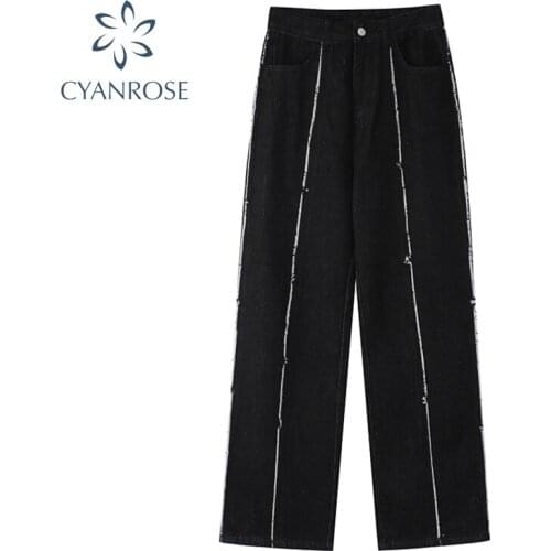 Womens Jeans 2021 Korean Ins Style Chic Design High Waist Loose Straighting Casual Long Pants Female Autumn 2021 Fashion New