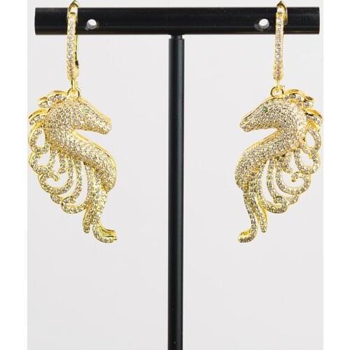 1 pair 18*52mm Sea Horse Cubic Zircon Paved CZ Hoop Earrings