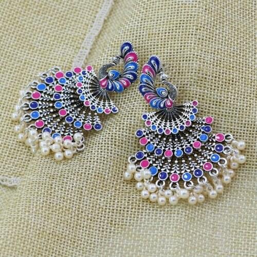 1 Pair Women Luxury Enamel Color Peacock Earrings Vintage Ear Dangler Pendant