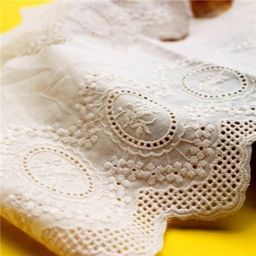 1Yard New apricot summer skirt beige cotton embroidery lace retro mesh palace magic mirror wreath dress Lolita 14cm wide