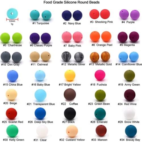 100pcs Silicone Round Beads 12mm Eco-friendly Sensory Baby Teething Necklace Food Grade Mom Nursing DIY Jewelry Baby Teethers